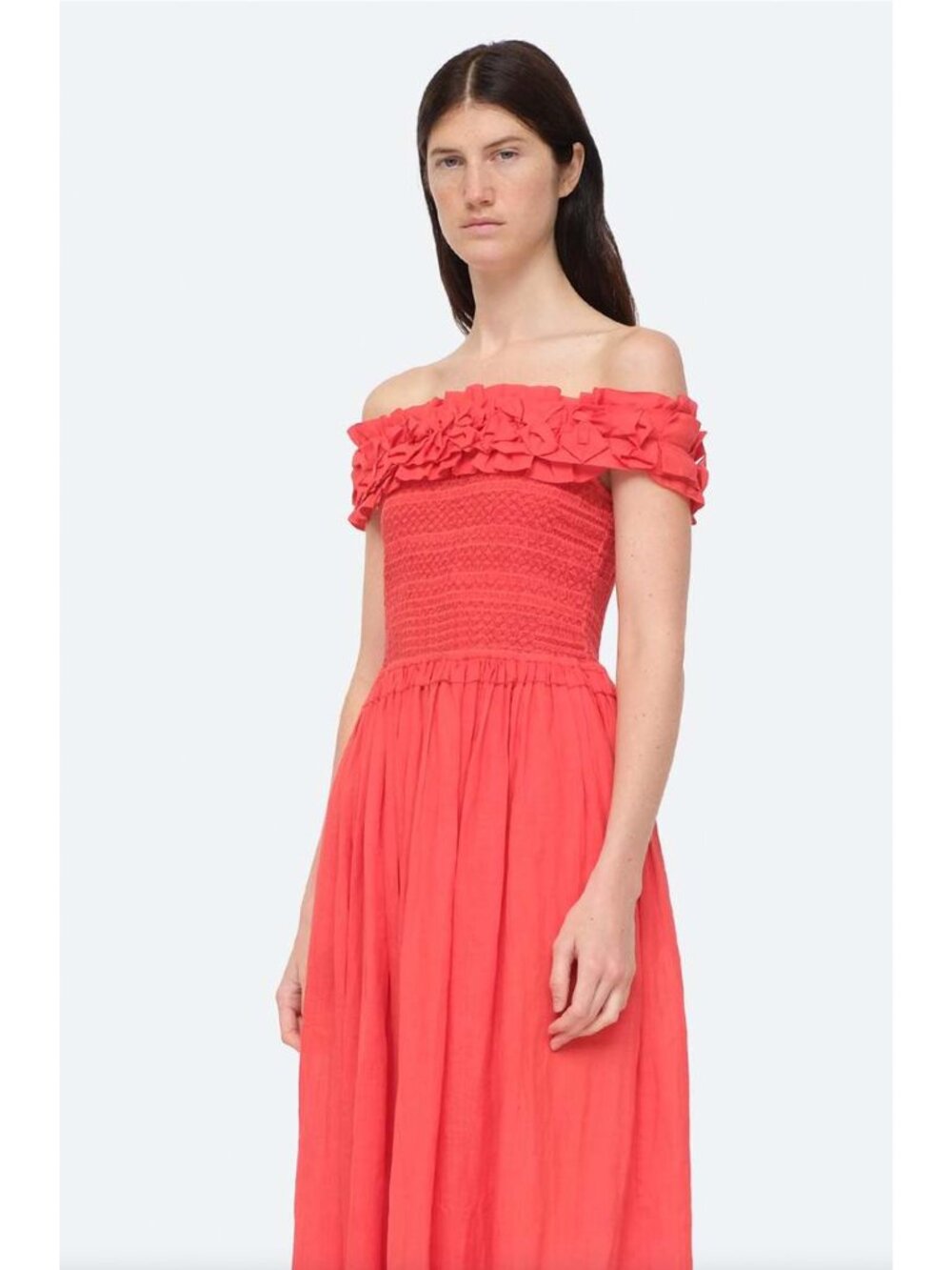 Sea New York Frida Empire Waist Midi Dress with Handpleated Roses S 4 6